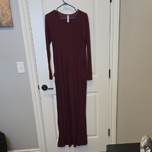Zenana Outfitters Burgundy Long Sleeve Dress